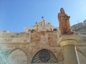 Statue of St Jerome outside the Church of the Nativity